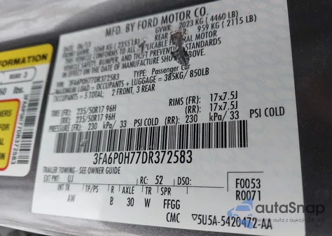 2013 Ford Fusion Se from USA, damaged, VIN 3FA6P0H77DR372583